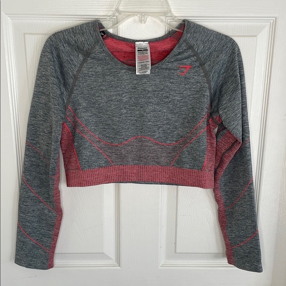 Gymshark Gray and Red Raglan Long Sleeve Crop Top - Picture 1 of 4